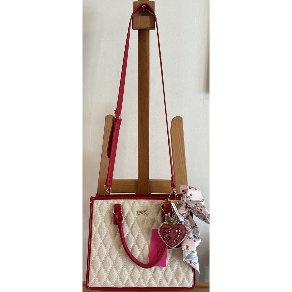 NWT Betsey Johnson XOLALA Red Faux Leather Quilted Canvas Crossbody Bag Purse - Picture 3 of 13
